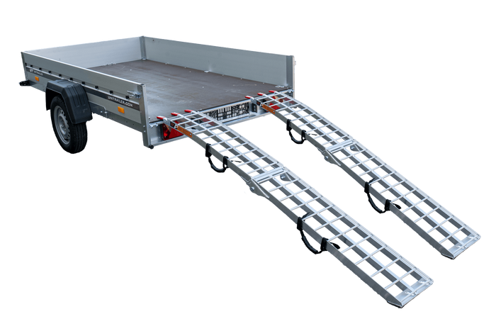 UNITRAILER ALR002 zložljive aluminijaste rampe za prikolice 221 cm 680 kg s pasom, komplet 2 kosov