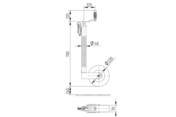 Valovita cev za podporno kolo KNOTT TK48 300 kg 48 mm 700-940 mm