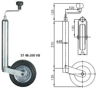 WINTERHOFF ST48-200VB podporno kolo 150 kg 48 mm 505-725 mm
