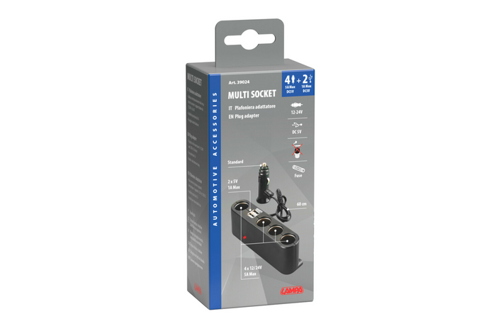 Razdelilnik vtičnice za vžigalnik LAMP Multi-Socket 4x 12/24V + 2x USB