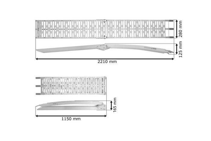 Zložljiva aluminijasta klančina UNITRAILER ALR003 za prikolico 221 cm 340 kg s pasom in podporo