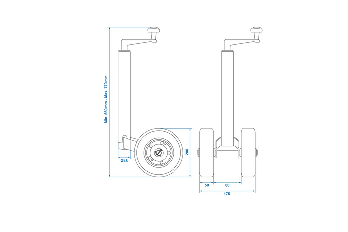 ProPlus 341508V02 oporno kolo 150 kg 48 mm 550–770 mm